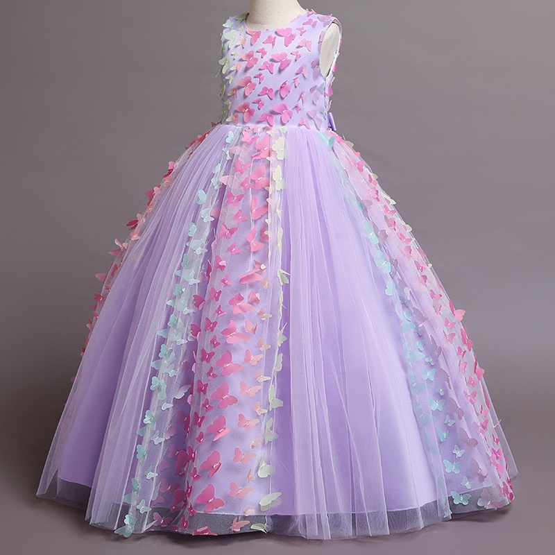 Girls Princess Dresses Fashion Flower Lace Decoration Sleevelesss Prom Night Dress Graduation Gown C258