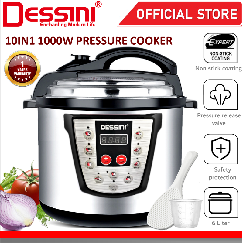 DESSINI ITALY 10IN1 Electric Digital Pressure Cooker Non-stick Stainless Steel Inner Pot Rice Cooker Steamer (6L)