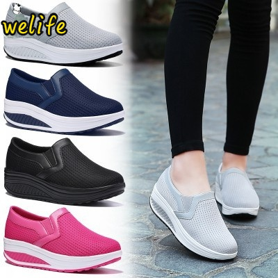Ready Stock 4 Colors Women Casual Cut-outs Wedges Shoes Sneaker Heel Running Sport Shoes
