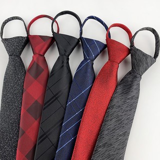 7cm Fashion Easy Lazy Zipper Neck Ties Casual Narrow Men's Neck Tie Solid Striped Plaid Silk Classic Neckties for Men