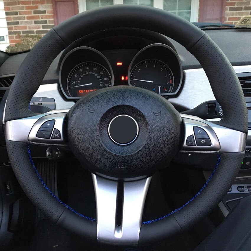 For 2003 2008 Z4 Black Artificial Leather Car Steering Wheel Cover Interior Accessories Parts