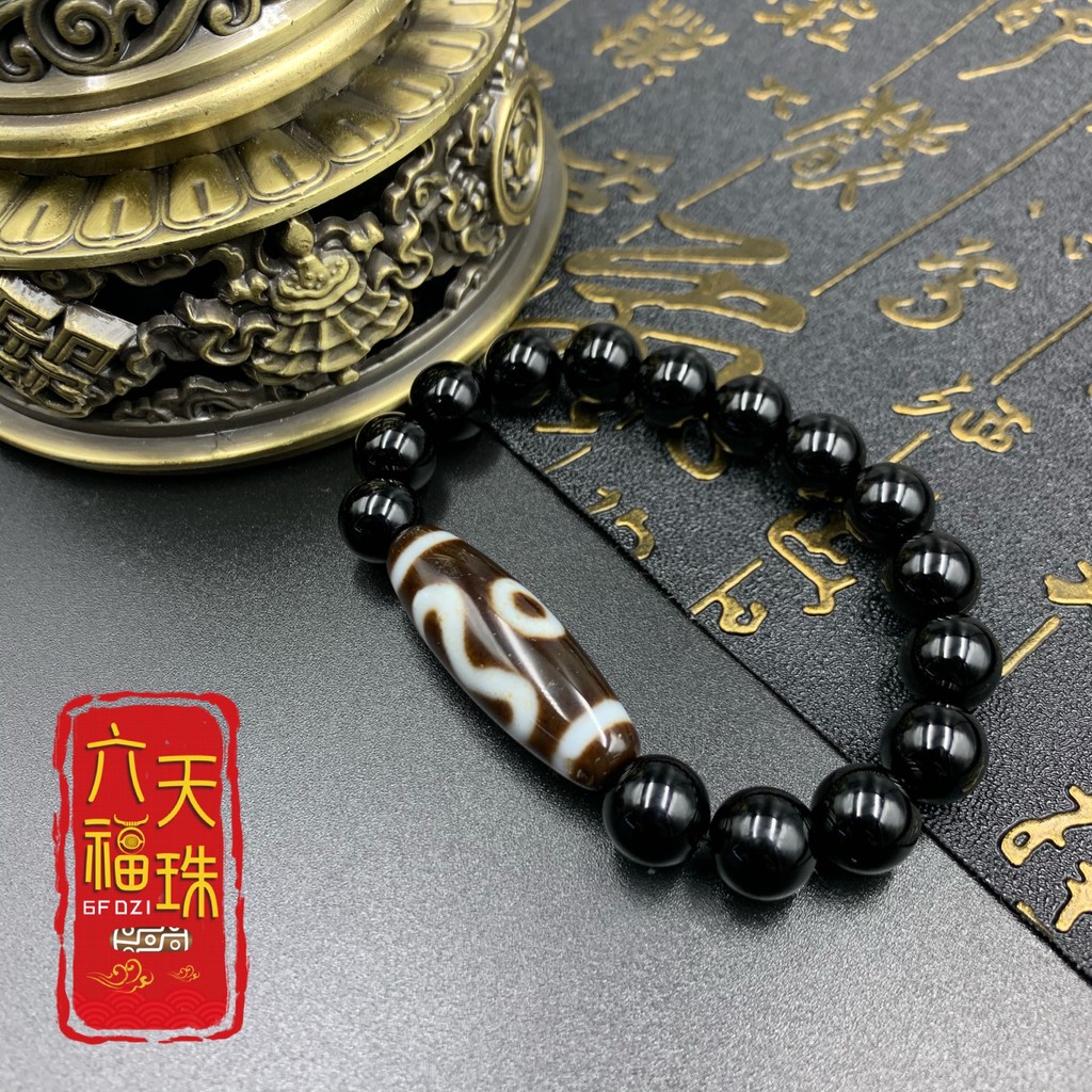 六福天珠6F Dzi 】如意二眼新天珠（单颗新天珠/黑玛瑙手串） | Shopee