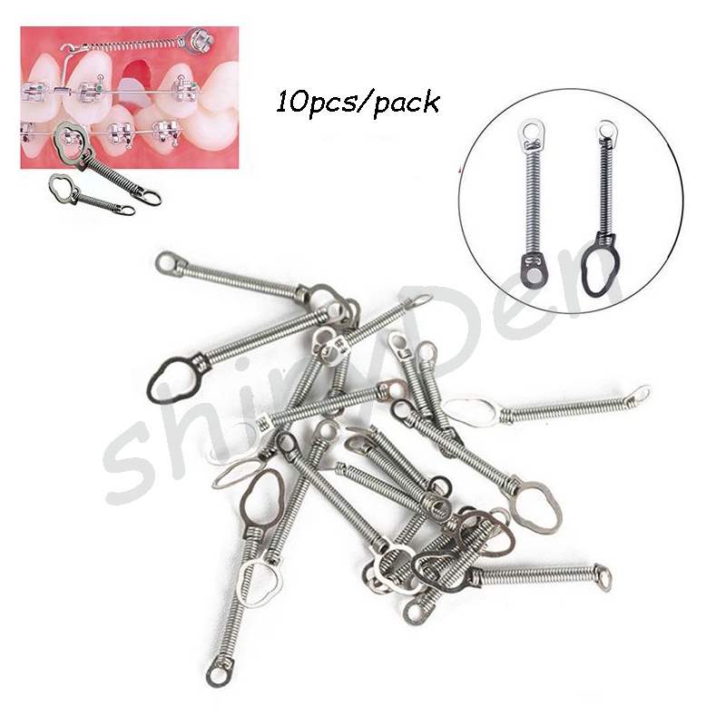 10pcs Dental Orthodontic NiTi Closed Coil Spring 6mm one big eyelet + one small eyelet Dentistry