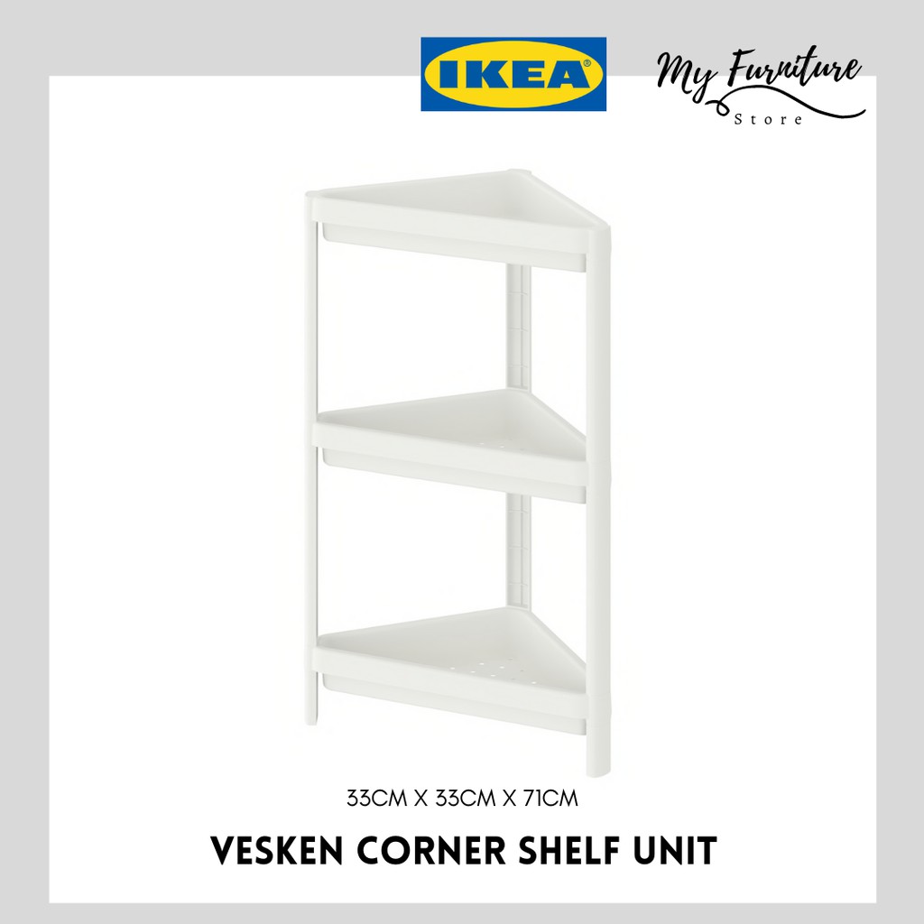Bathroom Kitchen Office White 33x33x71cm *Brand IKEA* VESKEN Corner Shelf Unit 