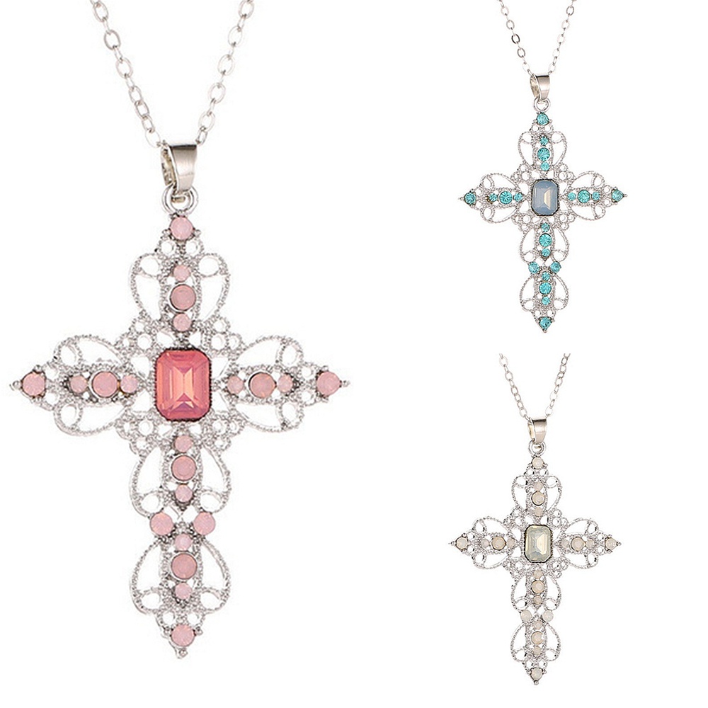 God We Trust Cross Pendant Necklace Bohemian Style Cutout Diamond-studded Women Clavicle Chain Christian Religious Charms