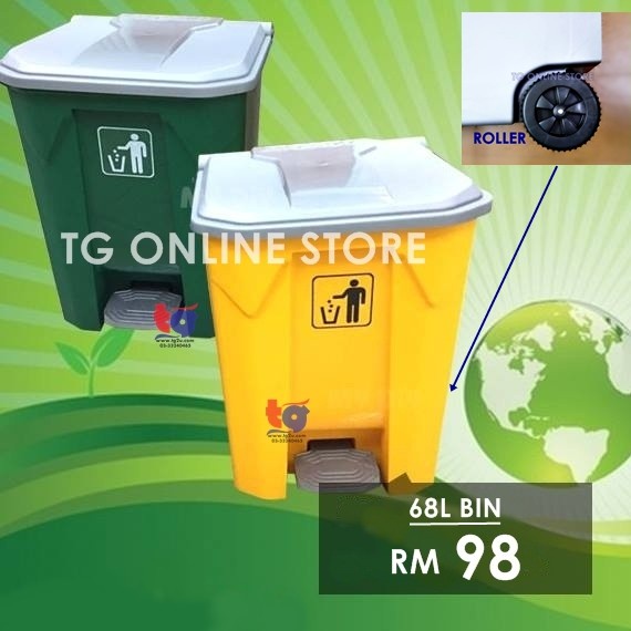 tin sampah 68L Recycle Step Bin with roller / Garbage bin / Trash Bin ...