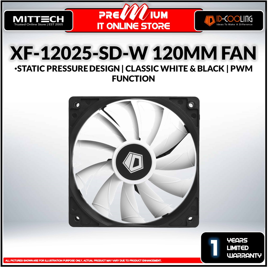 IDCooling XF12025SDW Classic White & Black 120mm Case Fan Static