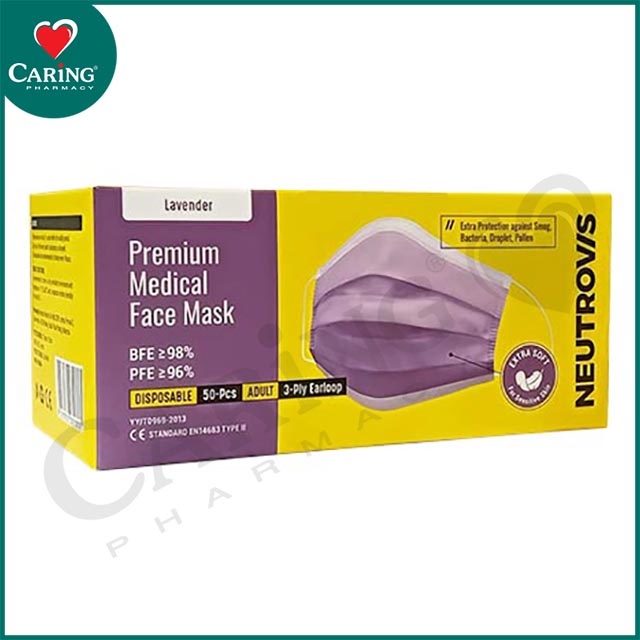 CARiNG NEUTROVIS Adult 3 Ply Premium Medical Face Mask Purple (50's