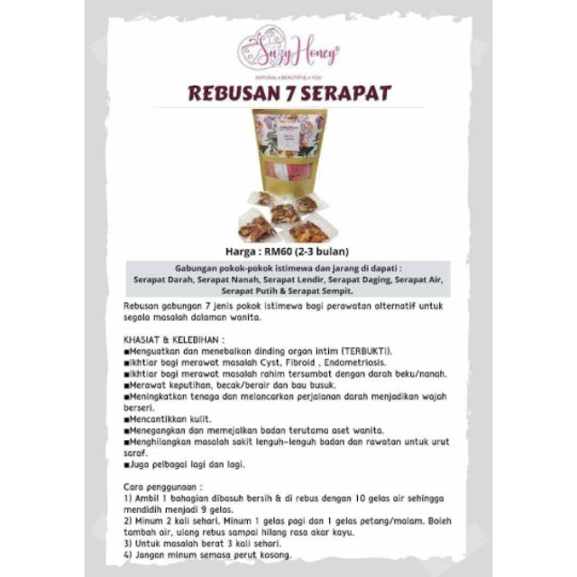 Rebusan 7 Serapat By Suzy Honey Herbs Shopee Malaysia