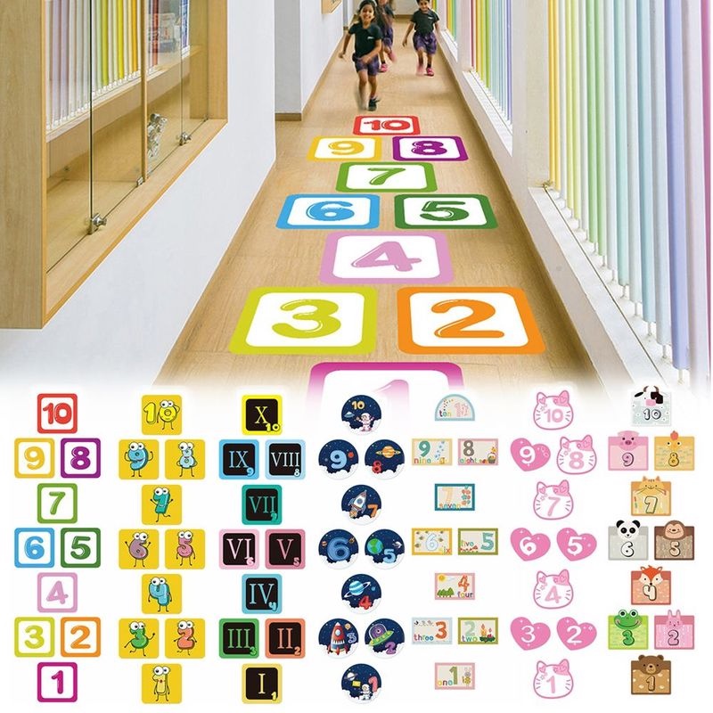 Waterproof Self-adhesive Home Decoration Nursery Decals Parent-child Gift Hopscotch Game Cartoon Number Grids Floor Stickers