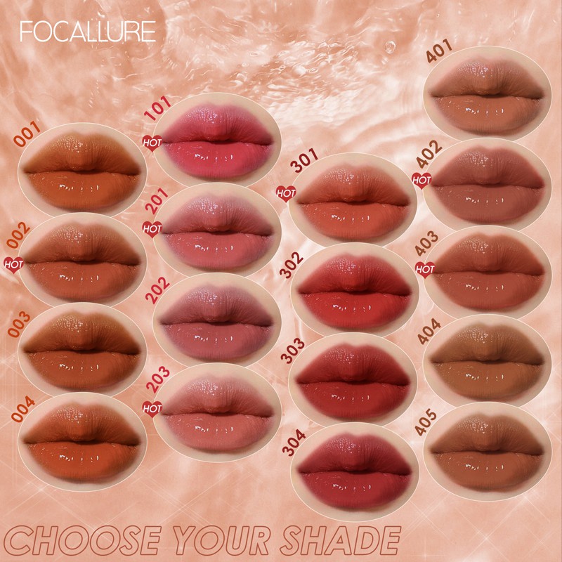 【3 Days Delivery】Focallure Jelly-Clear Dewy Lip Tint--Lip Gloss Lipstick High Pigment Long-Lasting Glossy Non-Stick Cup clear lipgloss Soft Smooth liptint #6
