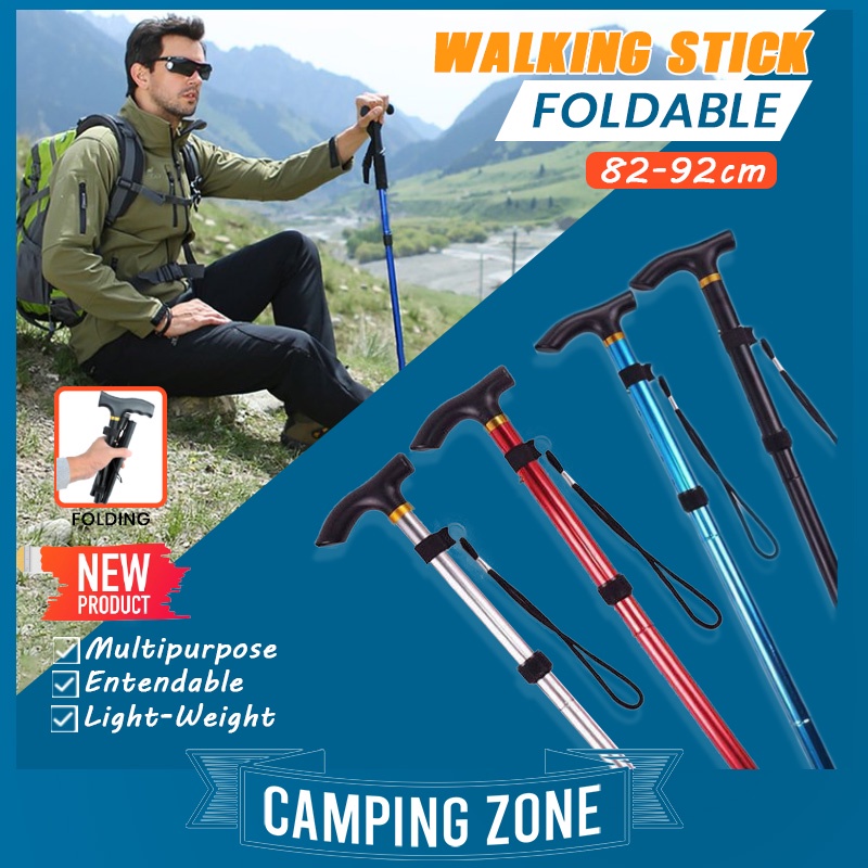 Multi Purpose Hiking folding Stick Light Weight Trekking Pole Adjustable Support Outdoor Walking Stick tongkat lipat 登山杖