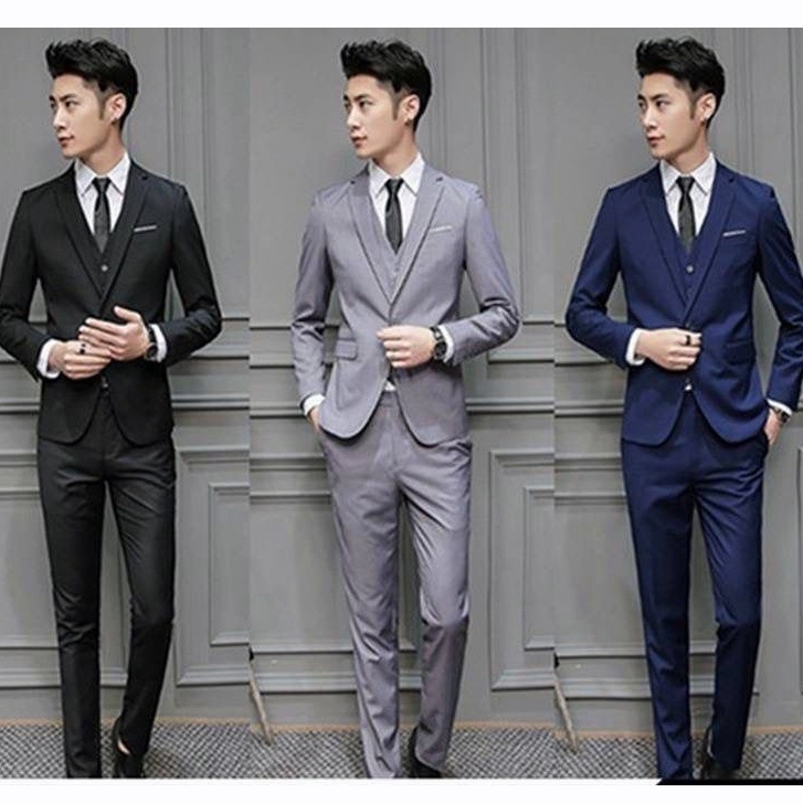 Suit men's three-piece Korean version of the self-cultivation brother ...