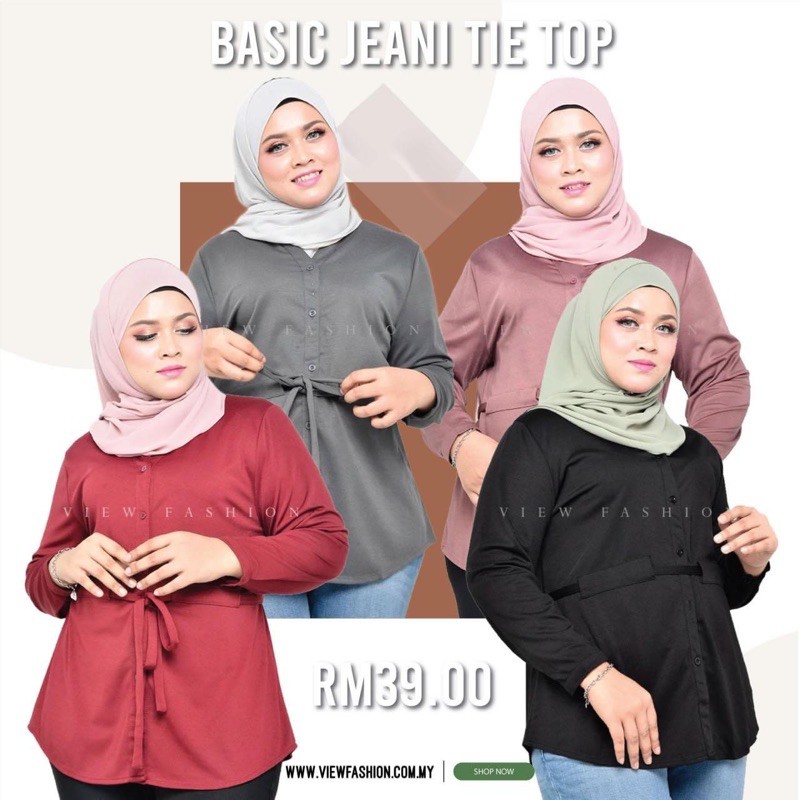 [VIEW] XL-3XL MUSLIMAH PLUS SIZE BLOUSE Basic Jeani Tie Top Blouse Tali Plain Muslim 8052