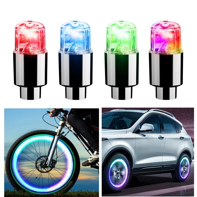 4 Colors Bicycle Car Wheel Valve Waterproof LED Neon Light/ Cool Style Motion Sensing Night Glowing Tire Lamp/ Motorcycle Bike Bulb Accessories