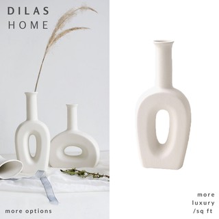 DILAS HOME Long Neck Earthy White Sculpture Hollow Ceramic Porcelain Vase