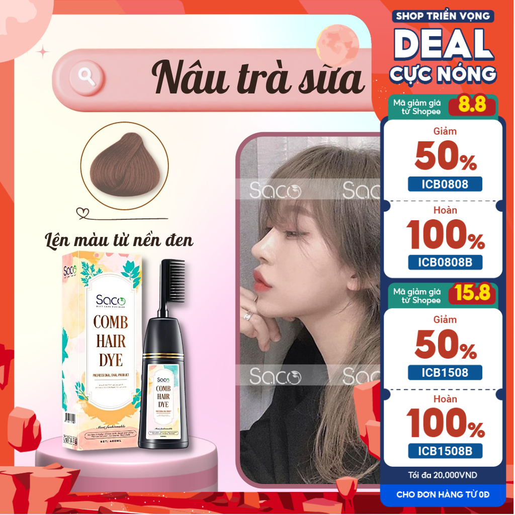 Saco divine hair dye comb milk tea natural extract 400ml bottle in