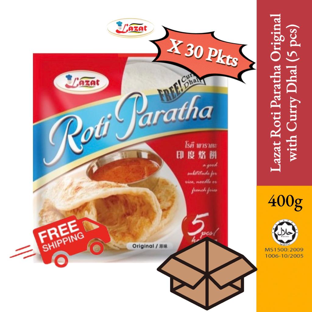 Lazat Roti Prata/Roti Paratha /Roti Canai Original Frozen Free Dhal (15packets x 400gm / 30packets x 400gm )