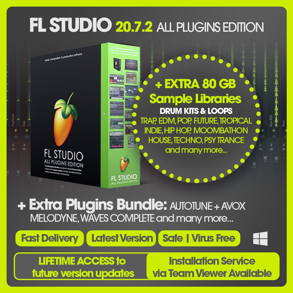 FL STUDIO  FULL VERSION + AutoTune Bindle + MEGA VST Packs Bundle +  EDM - TRAP Sound Libraries | Shopee Malaysia