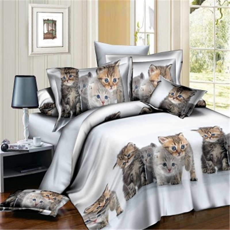 White Cat 3d Oil Painting Fashion Bedding Sets Twin Size Queen