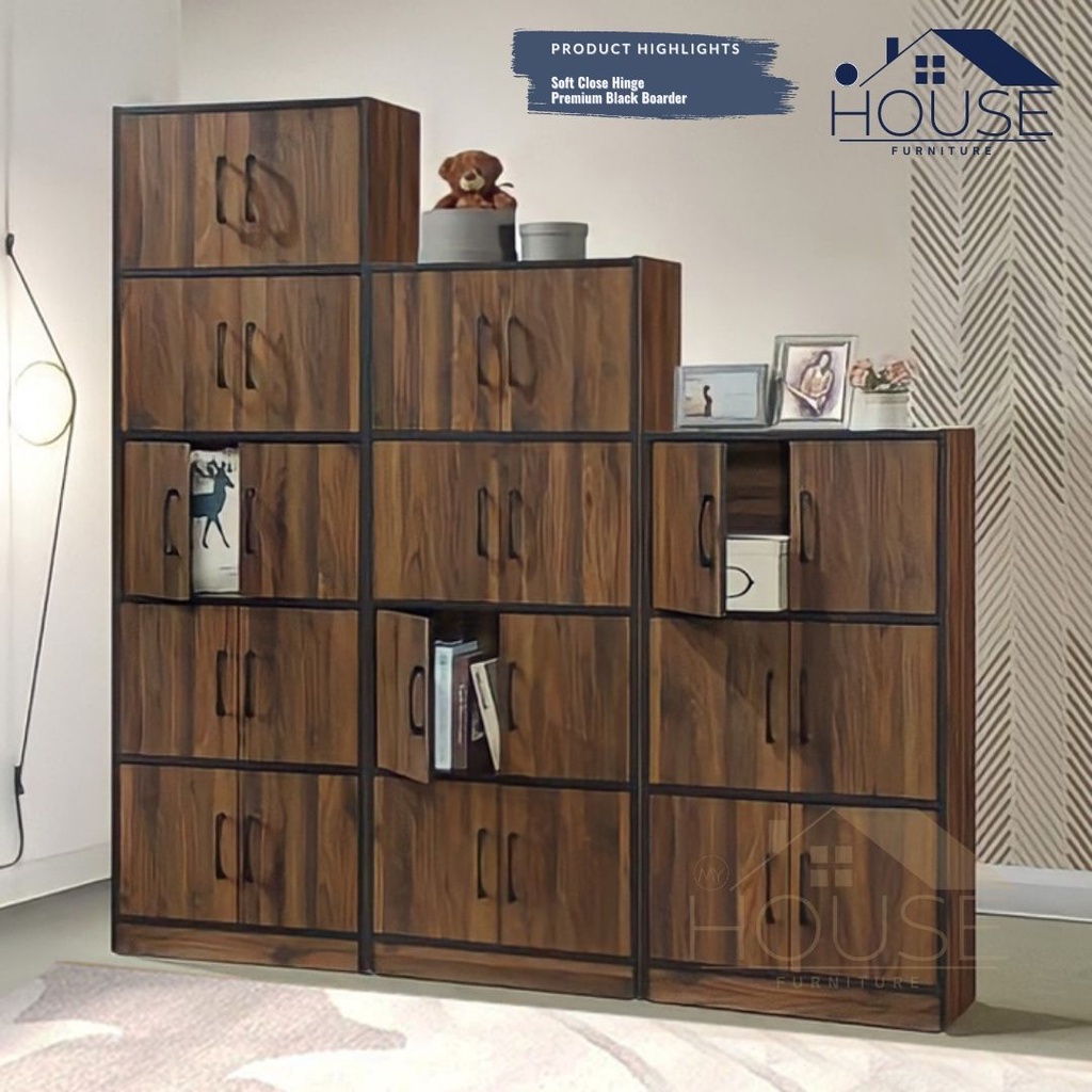 MYHOUSE 3/4/5 Layer Multipurpose File Cabinet Office 2 Door Storage Cabinet Book Cabinet Open Shelves Rak Buku Walnut