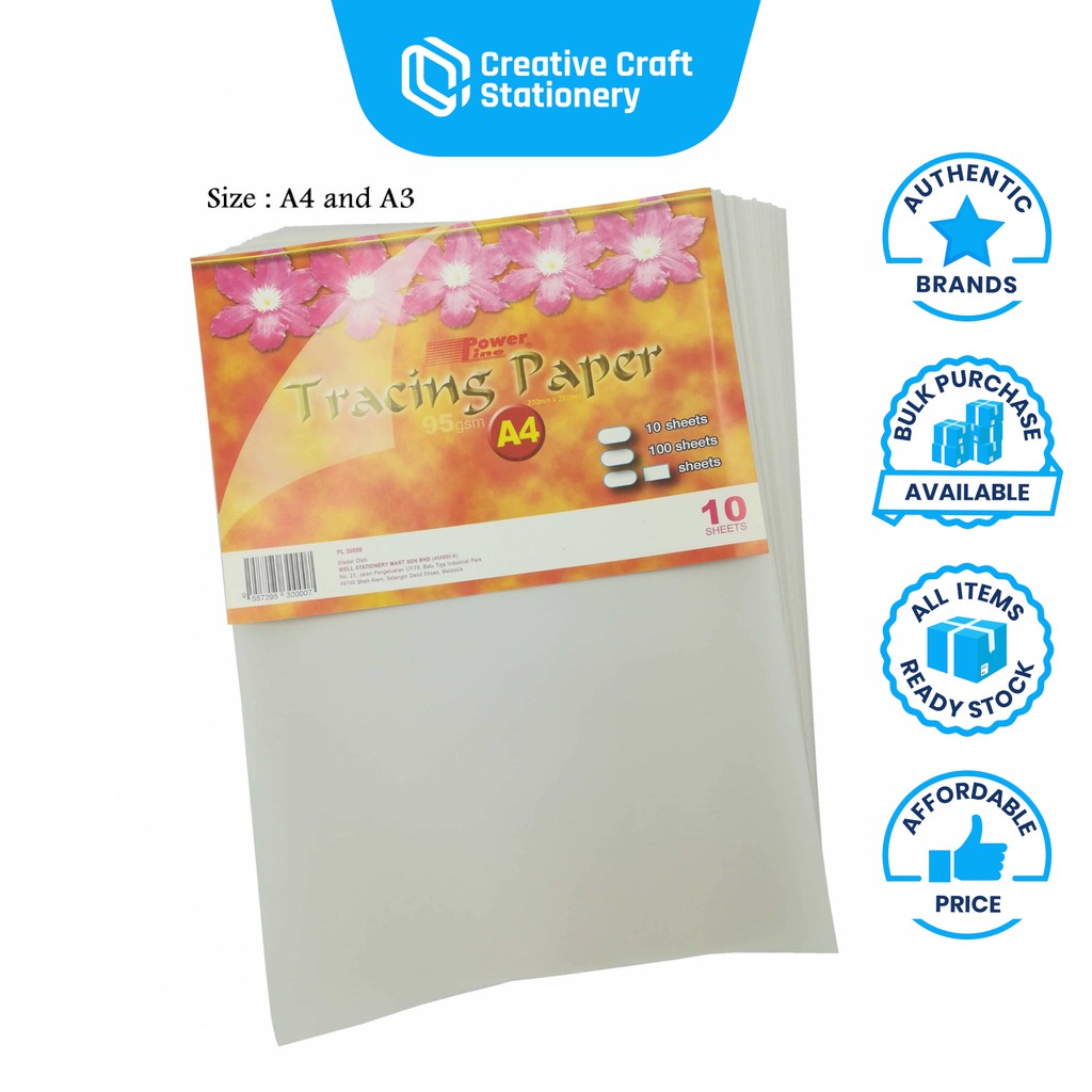 A4 A3 A2 Tracing Paper 95gsm / Translucent Kertas surih kertas tekap