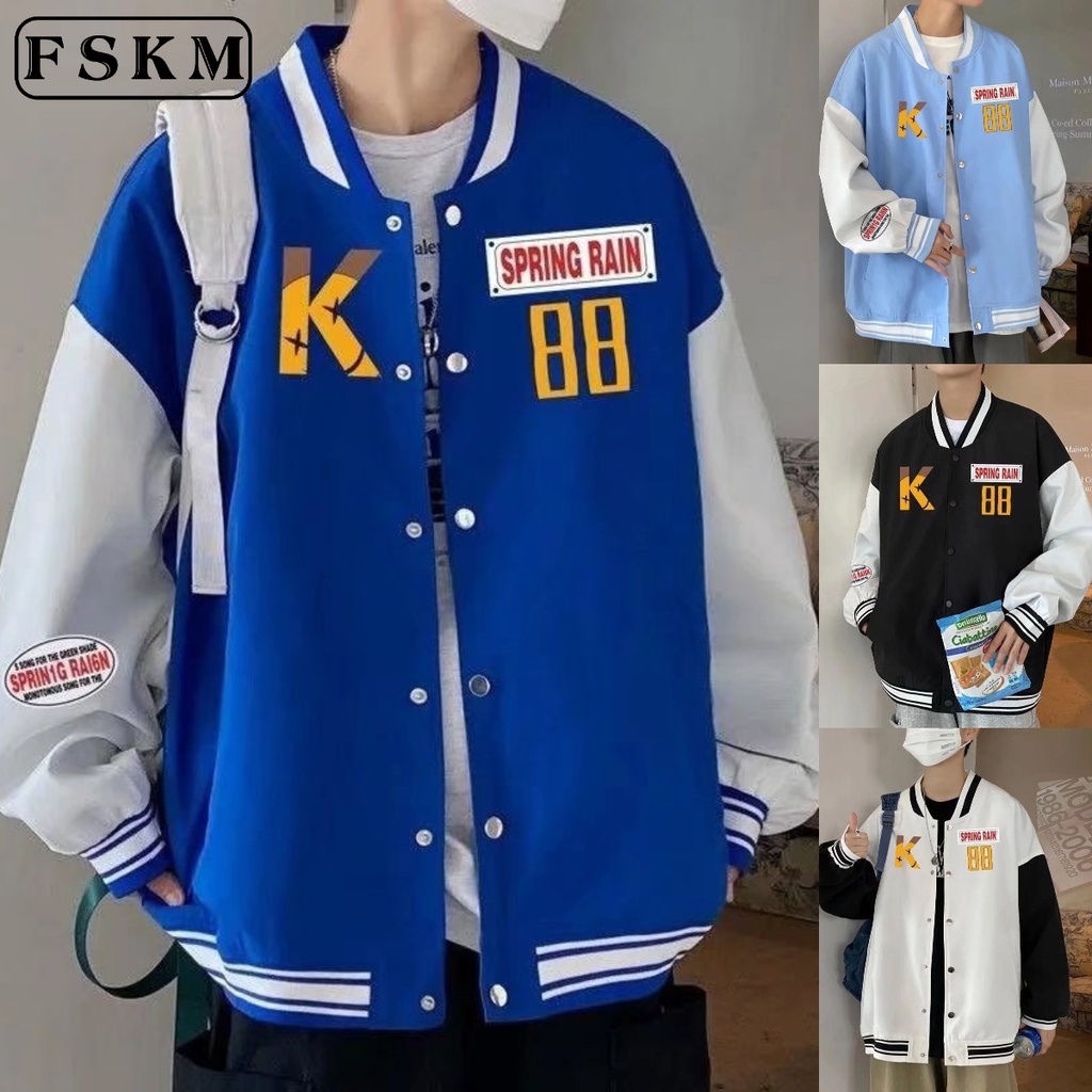 Winter Korean Jeket Jaket Man Casual Loose Bomber Basketball Varsity ...