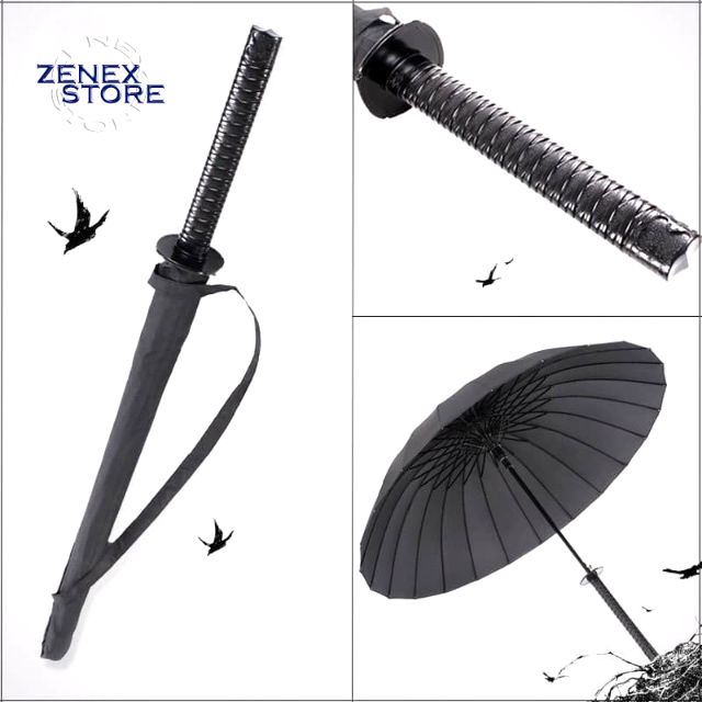 Long Handle Windproof Samurai Umbrella Japanese Ninjalike Sun Rain PAYUNG SAMURAI PAYUNG HITAM