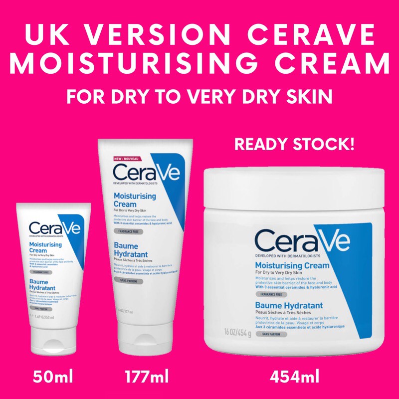 Cerave Uk Version Moisturising Cream Lotion Dry To Very Dry Skin 50ml