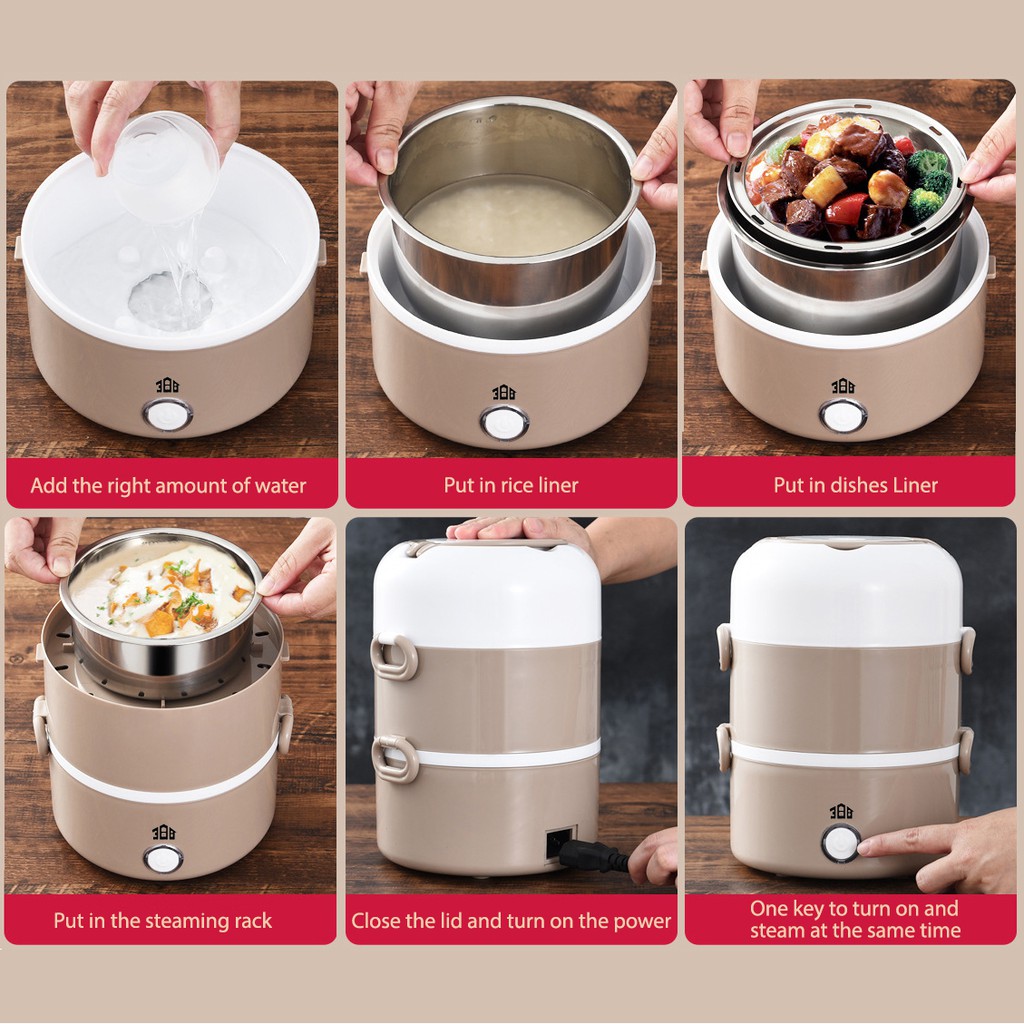 3 Layers Electric Lunch Box Mini Steamer Multi Cooker Mini Rice Cooker