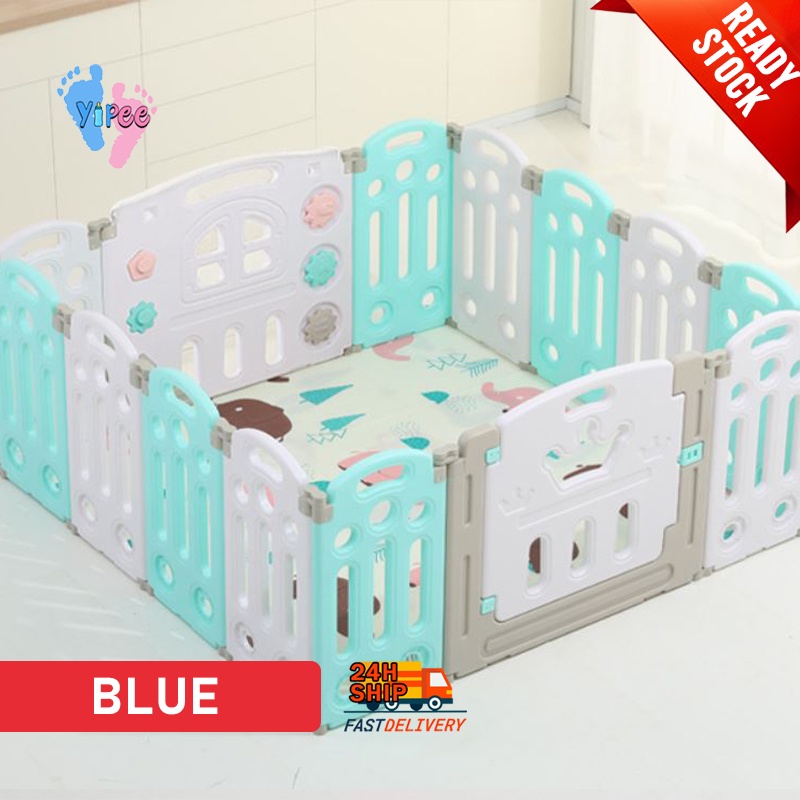 shopee: READY STOCK Big Set Baby Kids Playpen Play Yard Gate Play Fence Safety Yard playground baby fence Panel AC-073 (0:0:Color:Blue;1:3:Set:14+2)