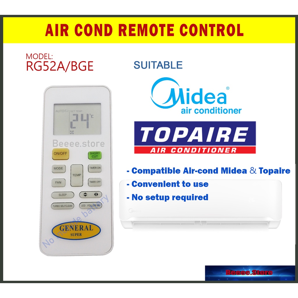 Midea Topaire Air Cond Replacement Remote Aircond Air Conditioner