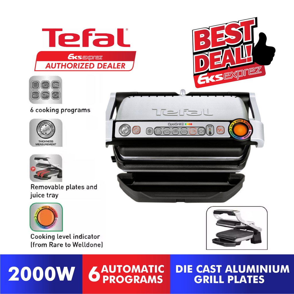 Tefal Stainless Steel OptiGrill 6 Automatic Programs GC713D40