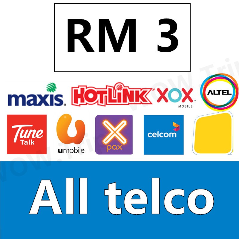 Instant Rm3 Reload All Telco Prepaid Top Up Murah Share Hotlink Maxis Celcom Xpax Xox Tunetalk Umobile Altel Shopee Malaysia