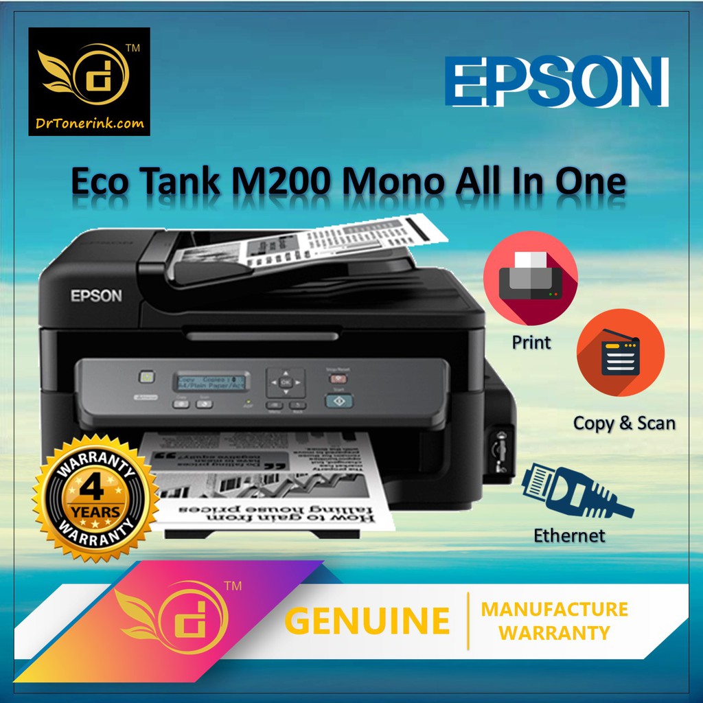Epson M200 Mono All In One Ink Tank Printer Print Scan Copy Inkjet Network Adf 6000 Page 9326