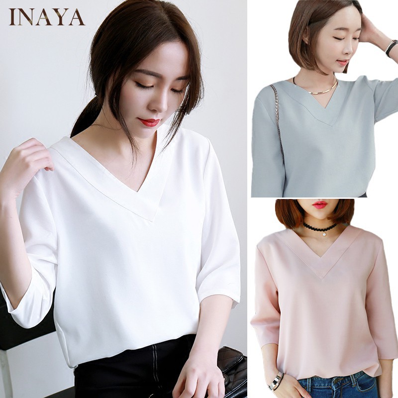 Women Blouse Chiffon Top Chic V Collar Shirts Blouses Baju Women Blouse Chiffon Top Chic V Collar Shirts Blouses Baju