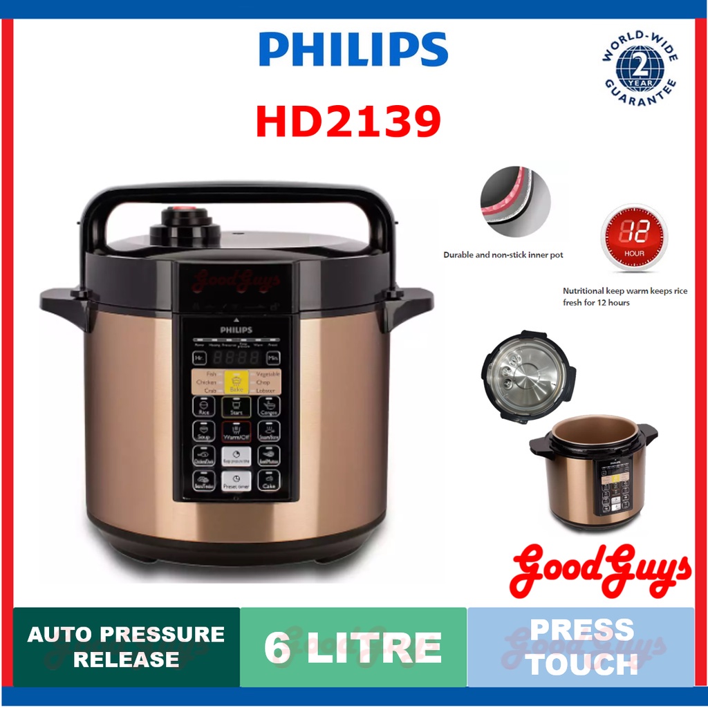 PHILIPS HD2139 6L ELECTRIC PRESSURE COOKER (BROWN COLOUR) Single Non-Stick Pot