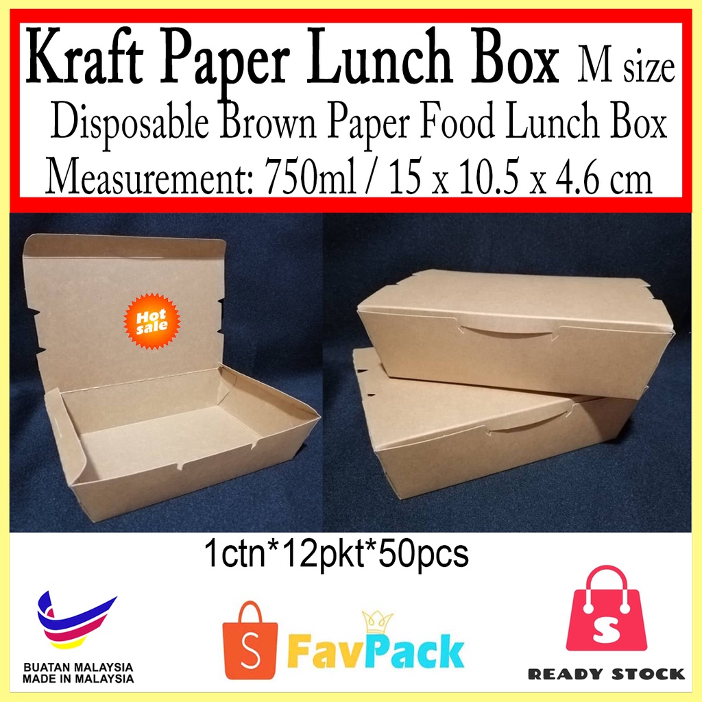 Kraft Paper Lunch Box Brown - M size (750ml) / Disposable Food ...