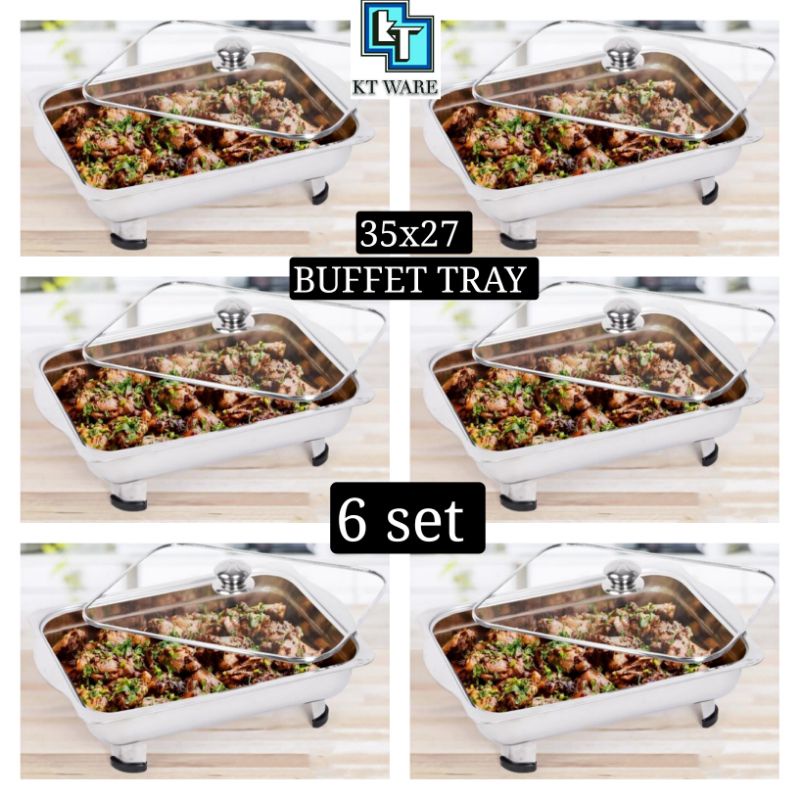 KT WARE 6 set 35x27cm Buffet set (glass cover) chafing dish food tray kenduri tray catering tray  food pan berkas lauk