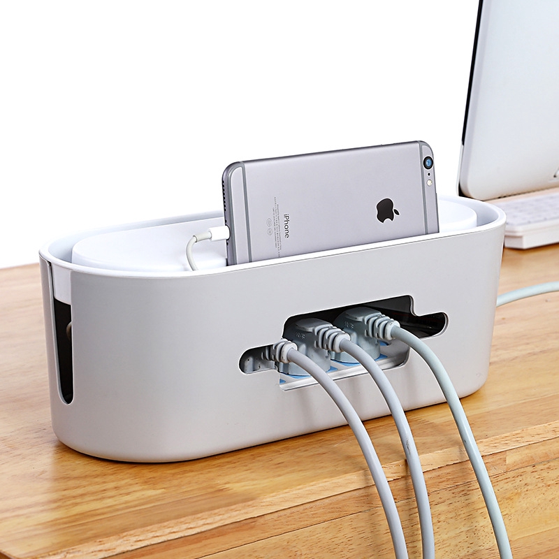 Power Strip Cover Cable Organizer Box With Smartphone Holder Desk