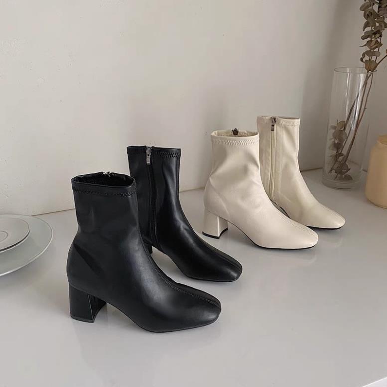 Women's boots with square heels and back zipper no. 9933 | Shopee Malaysia