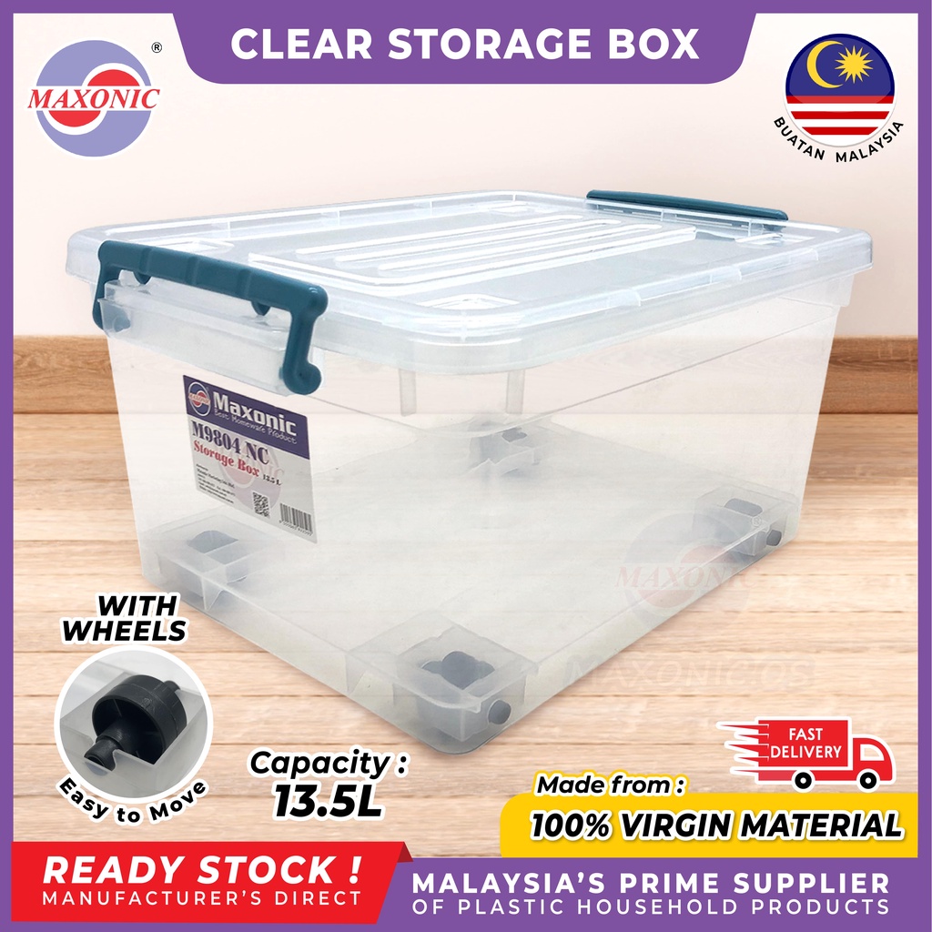 MAXONIC 13.5L STORAGE BOX WITH WHEEL TRANSPARENT STORAGE BOX TOY BOX MULTIPURPOSE STORAGE