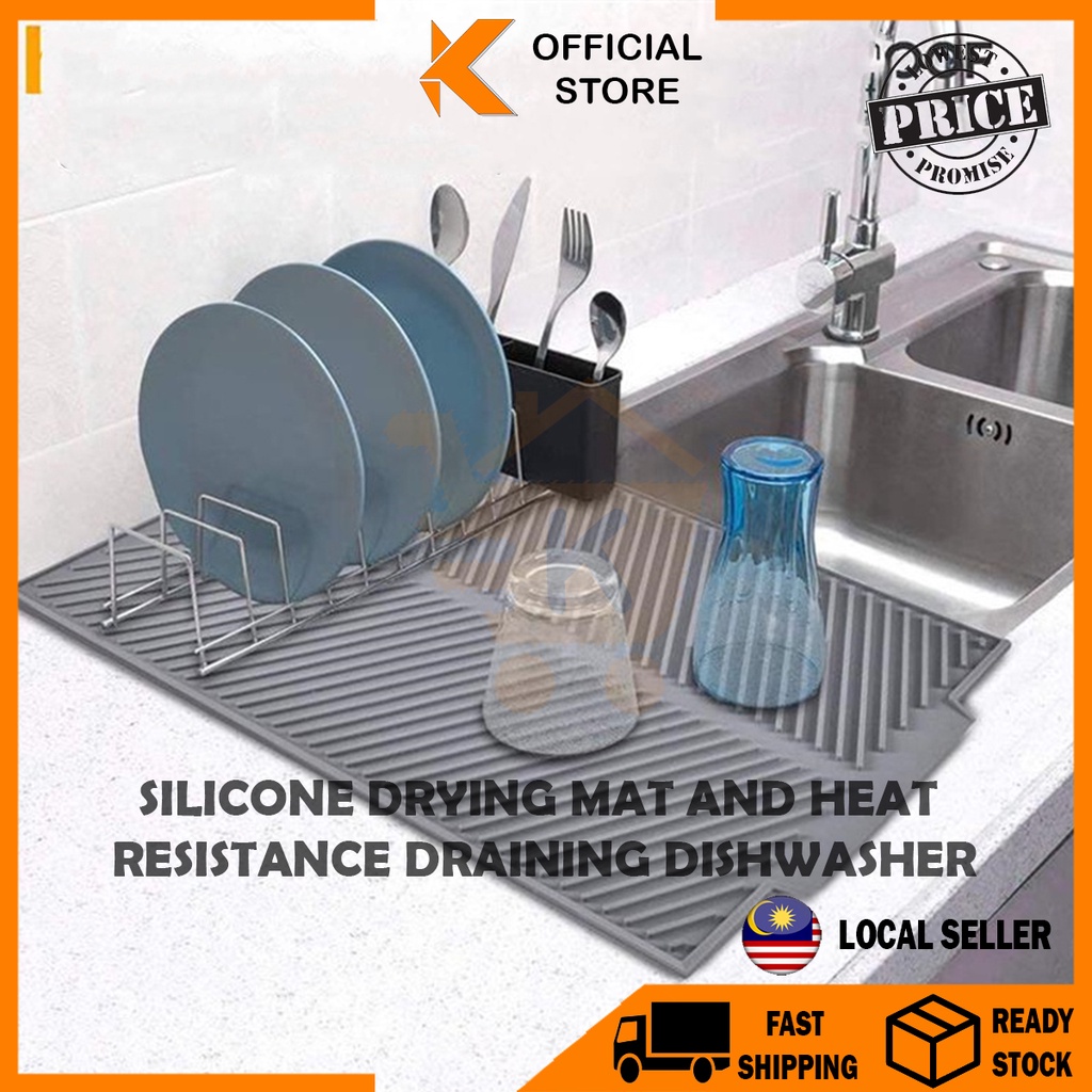 【K-Home】Silicone Drying Mat Heat Resistant Draining Dishwasher Durable Mat Pad Cutlery Table Mat Kitchen Placemat Tool