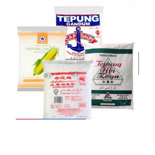 Tepung Jagung/Gandum Cap Sauh/Ubi Kayu/Beras Teratai - Starch/Flour (400g/500g/1kg