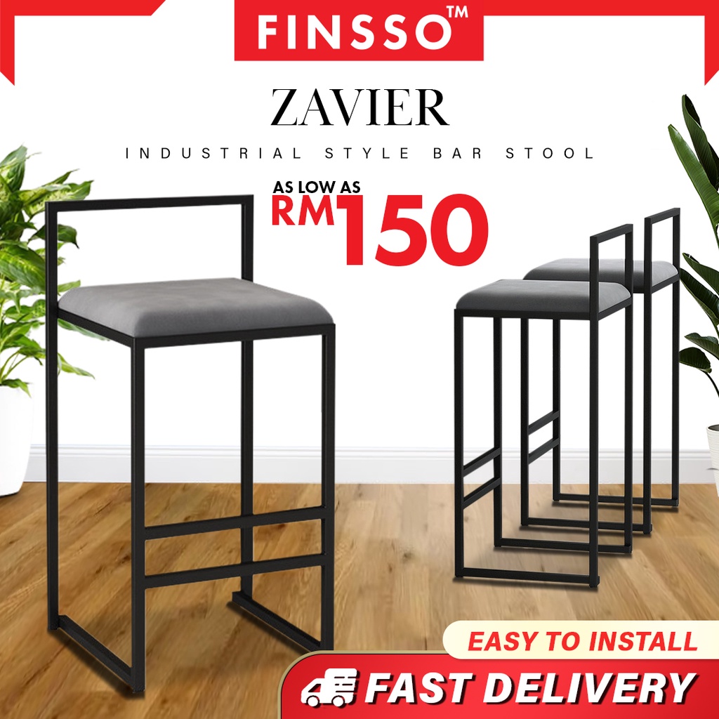 FINSSO: Zavier Black Steel High Bar Stool