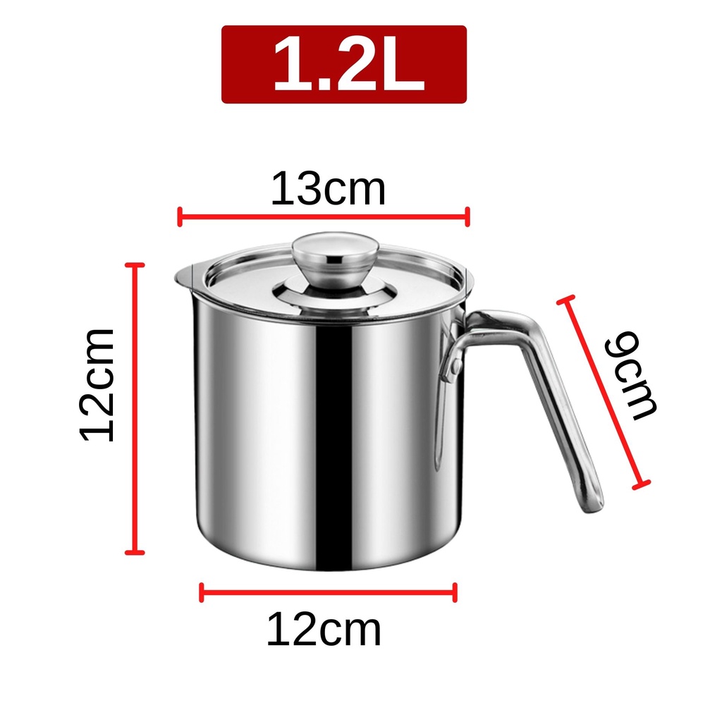 1.2L / 1.3L / 1.6L 304 Stainless Steel Filter Oil Pot Kitchen Cooking Oil Container Strainer Cover Penapis Minyak Masak