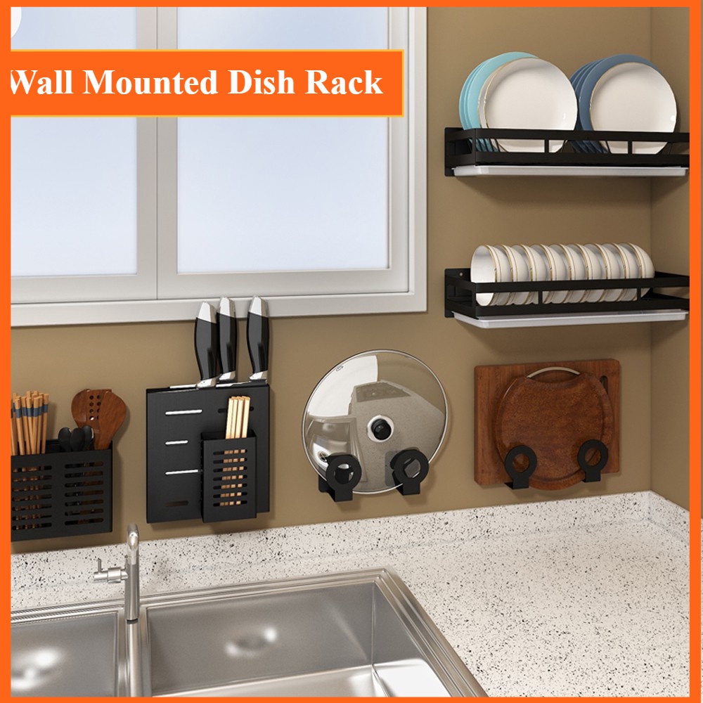 Wall Mounted Kitchen Rack Powder Coated Stainless Steel Dish Shelf
