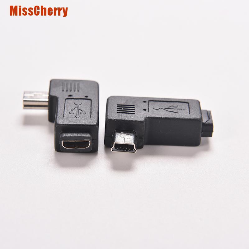 USB Micro To Mini 5-Pin 90 Degree Adapter (Pair) - Angled Connector, Ultra Slim, Black