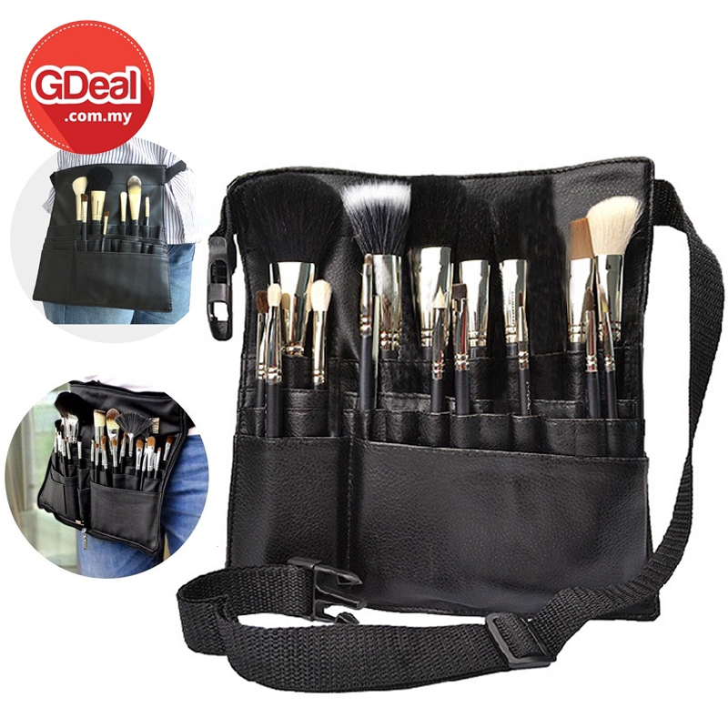GDeal Professional Makeup Artist PU Leather Makeup Brush Pouch Travel Cosmetic Bag With Adjustable Belt Strap