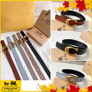 【X.E】COACH Female belt/Fashion belt/metal button/Real leather belt/Ladies belt